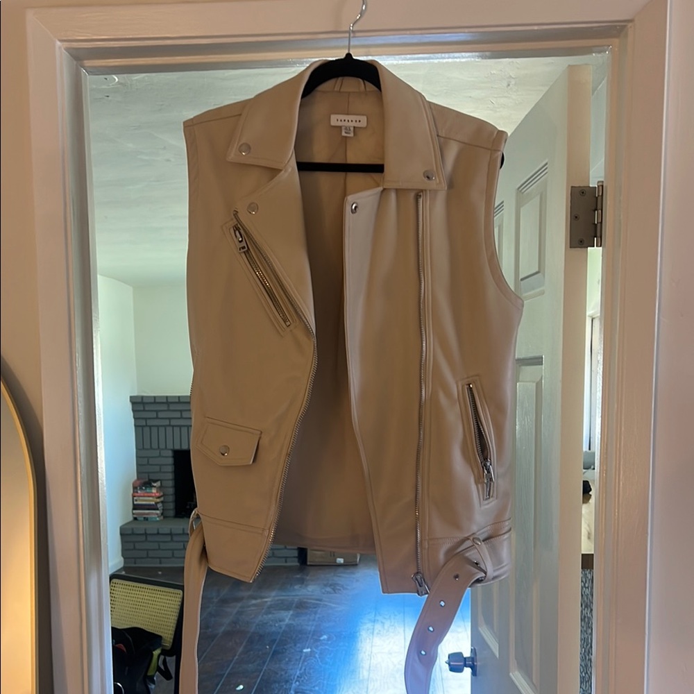 Tan oversized trendy Leather Vest